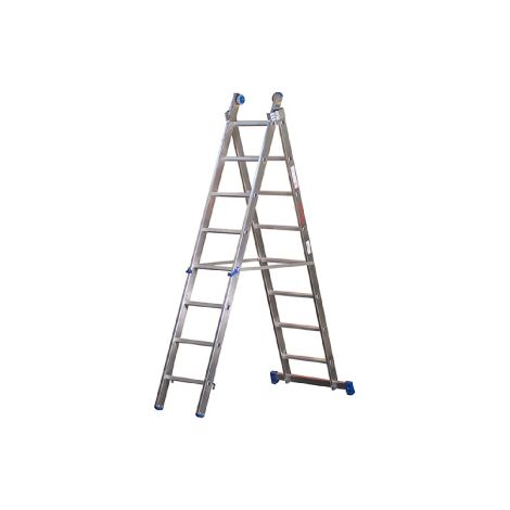 Azzurra scala allungabile professionale a 2 elementi 12 gradini h 3,5/5,81 mt in alluminio da appoggio a cavalletto o sfilo (1/5)
