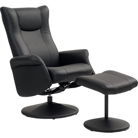 Fauteuil de direction pivotant noir, cuir, dossier réglable, repose-pieds inclus, charge max 150 kg (1/5)