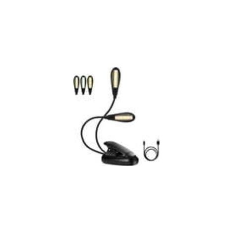 Lampe de lecture rechargeable avec 14 LED, lampe de bureau à pince pour lit ou chevalet, 3 niveaux de luminosité et 2 bras flexibles pour éclairer simultanément deux pages – idéale pour les lecteurs a (1/5)
