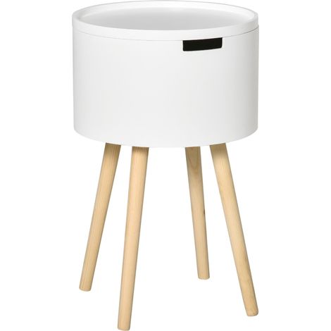 Table d'appoint moderne HOMCOM pour salon, table de chevet avec plateau amovible, espace de rangement et pieds en bois pour chambre ou coin canapé, Ø 38 x 63 cm, blanche (1/5)