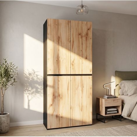 4-türiger Kleiderschrank 90 x 50 x 200 cm mit Kleiderstange und Schmuckschublade (1/5)