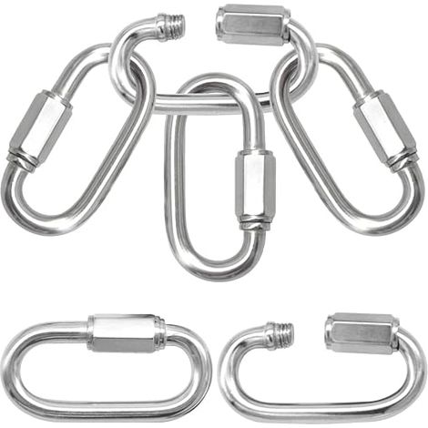 Lot de 6 maillons rapides M6 en acier inoxydable 304 - Fermoir de chaîne - Mousqueton robuste - Pour balancelle en plein air - Capacité de charge maximale de 280 kg (U/M6/0-SK) (1/5)