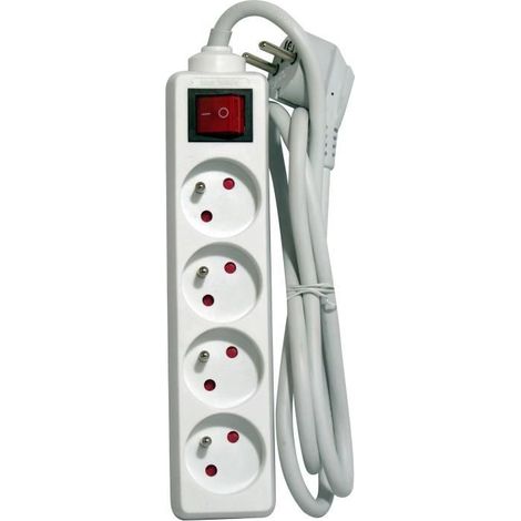 Block with 1.5m cord and switch - CHACON - 4 x 16 A - White - E