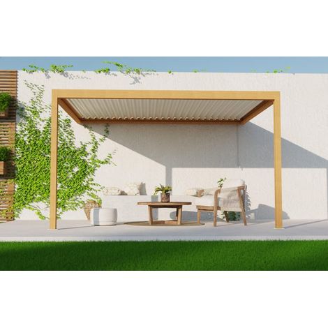 Pergola Bioclimatique Aluminium Adossée Aspect Bois 4x3 Manuelle S ORIAL France (1/2)