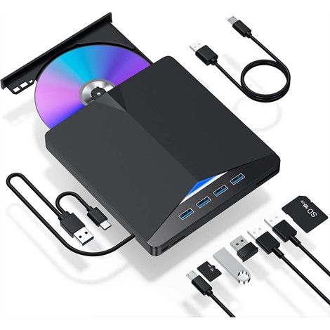 Lecteur Externe Cd Dvd - Usb 3 0 Et Type C - Compatible Pc Portable Et Fixe - Plug And Play - 1 Unite (1/5)