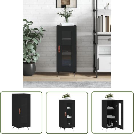 The Living Store Buffet Noir 34,5x34x90 cm Bois d'ingénierie - Buffet - Meuble De Rangement - Armoire - Commode - Design Classique (1/5)