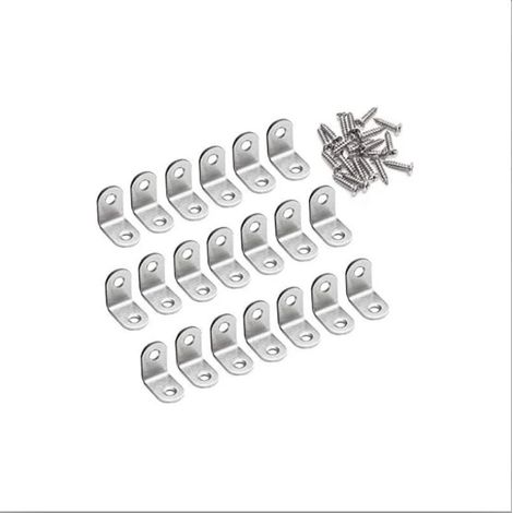 Lot de 20 Équerre de fixation, Acier inoxydable, 20x20x16mm, Épaisseur 2mm, Pour meuble et bois (1/5)