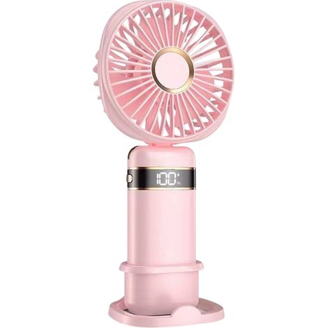 1 Mini ventilateur, 5 vitesses, affichage numérique, rechargeable USB, base inclinable, maison, bureau, voyage (1/5)