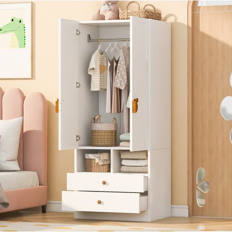 Armario 2 puertas con 2 cajones y estantes abiertos, 70x50x170 cm, blanco OKMYHOME (1/5)