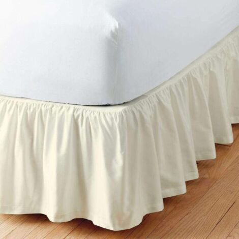 Cache-sommier 180x200 cm, polyester beige, hauteur 38 cm, design à volants élégant avec fente pratique pour lit double