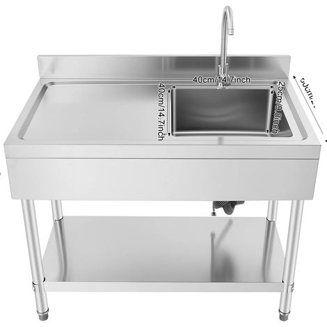 Évier de cuisine, acier inoxydable, simple cuve, Argent (1/2)