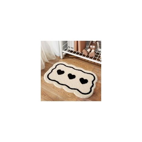 Tapis de salle de bain en forme de cœur noir et blanc - Tapis de porte d'entrée antidérapant absorbant - Lavable en machine (1/4)