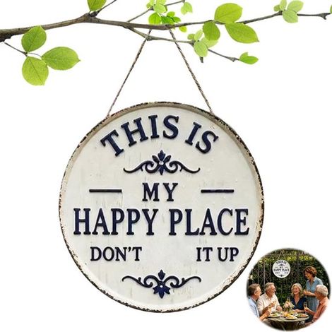 Cartello vintage da parete con scritta, rotondo in metallo con corda per appenderlo, 30 cm, decorazione da giardino per terrazzo, balcone o bar. (1/5)