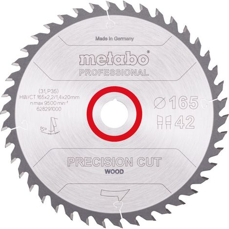 Metabo Sägeblatt "precision cut wood - professional", 165x2,2/1,4x20 Z42 WZ 15° (1/2)