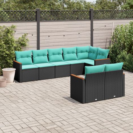 vidaXL Salon de jardin 8 pcs avec coussins noir résine tressée (1/5)