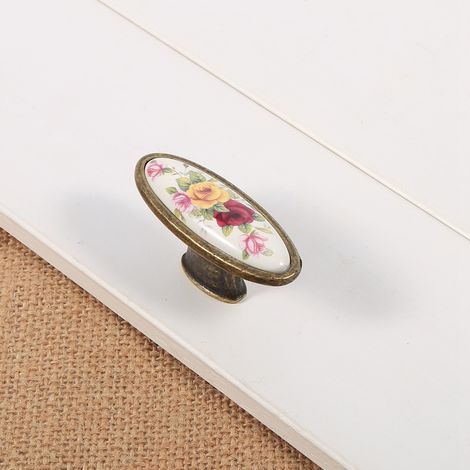 Poignée de tiroir en céramique bronze, bouton de meuble DIY, poignée de placard et armoire, tirage 8 pièces, style floral. (1/3)
