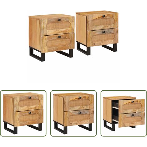 vidaXL Nachttisch Mango - Nachttisch 2 pcs Natur 40 x 33 x 46 cm Massivholz Mango (1/5)
