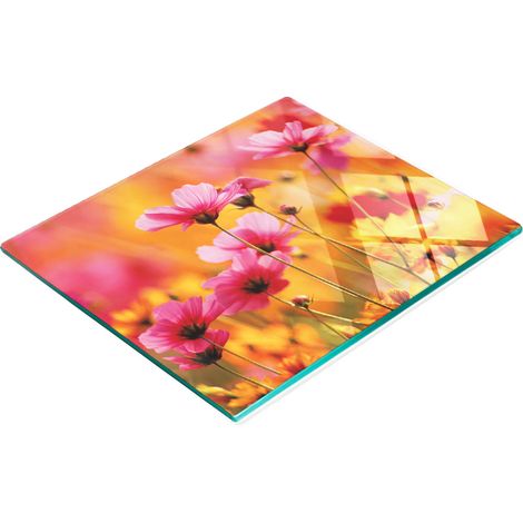 Robustes und stilvolles Küchenbrett aus Glas mit Cosmos Garden-Muster, 60 x 52 cm (1/5)