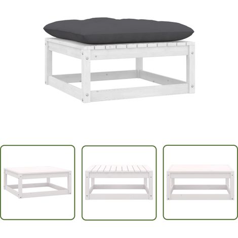 INLIFE Repose-pied de jardin avec coussin Blanc Bois de pin massif (1/5)