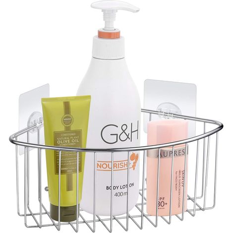 Auto-Adhésif Panier d'angle - Pas de Perçage - Panier de Douche en Acier Inoxydable - Ne Rouille Jamais - Étagère de Rangement de Salle de Bain et Cuisine (1/5)