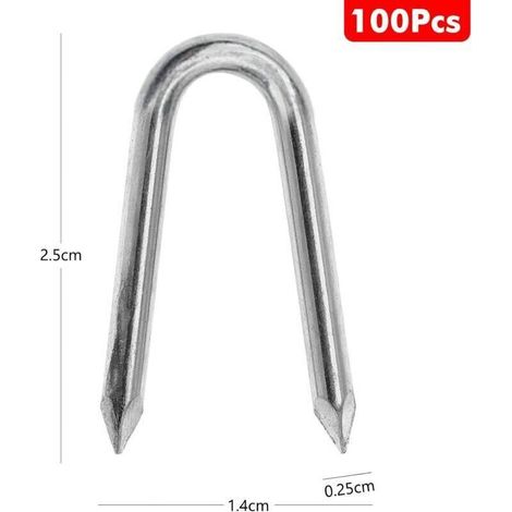 Lot de 100 clous en U 25mm – Acier galvanisé pour fixation de grillage et clôtures – Résistance à la corrosion – Usage professionnel (1/3)