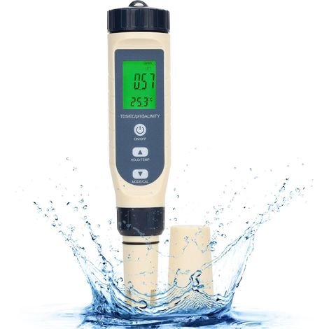 pH Metre, PH/EC/TDS/Salinité/Température 5 en 1 avec Compensation Automatique (ATC) – Testeur pH Piscine Haute Précision pour Eau Potable, Piscine, Hydroponie, Aquarium (1/5)