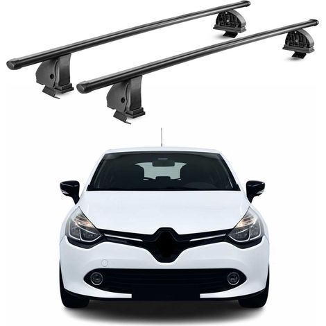 OMAC Stahl Dachträger Querträger Renault Clio IV Schrägheck Kombi 2012-2019 – TÜV / DIN 75302:2019 – Abschließbar – Max. 75 kg – 2 Stangen – Schwarz (1/5)
