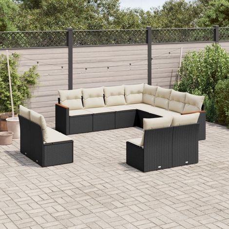 vidaXL 11-tlg. Garten-Sofagarnitur mit Kissen Schwarz Poly Rattan (1/5)