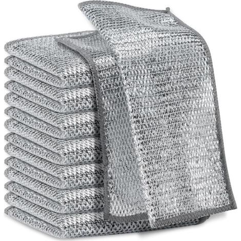 Torchons à Vaisselle - Multi-usages - Acier Inoxydable - Anti-rayures - 10 Pièces - Gris (1/4)