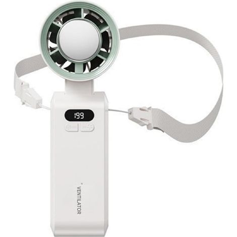 Ventilador Portátil - USB Recargable 5000 mAh - Velocidad Turbo 10 m/s con Pantalla LCD - Para Interior Exterior y Viaje - Diseño Plegable - 177 x 50 x 60 mm (1/5)