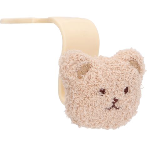Support de tête portable pour siège auto, attache sucette et bavoir avec décoration ours en peluche mignon, accessoire bébé couleur kaki (1/5)