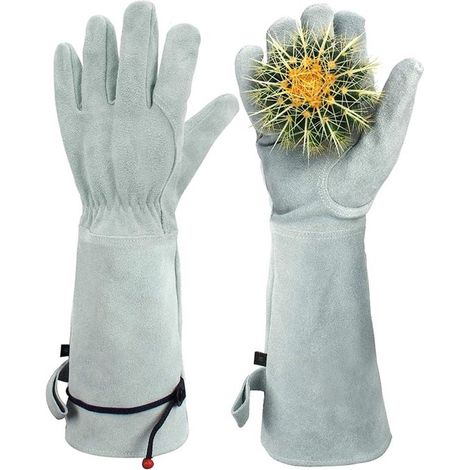 Gants de jardinage - 42 cm extra longs - Taille L (11,5 cm) - Cuir de vachette résistant aux épines - Gants de travail pour la taille et le jardinage (1/5)