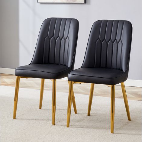 Lote de 2 sillas de comedor en polipiel y metal, con respaldo, estilo moderno, negro y dorado (1/5)