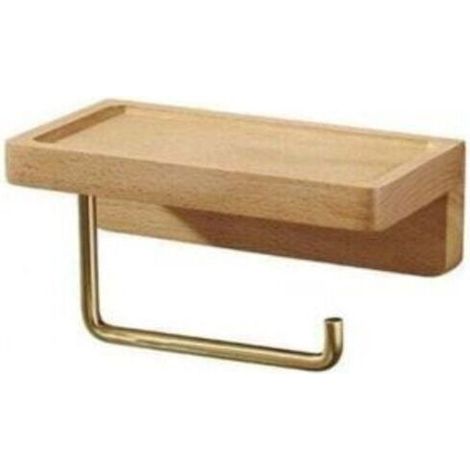 (Hêtre) Porte Papier Toilette Double Installation Bois Massif Hêtre Dérouleur Support Papier WC Mural Auto-adhésif Coins Arrondis Porte Rouleau de Papier Décor pour la Salle de Bain Cuisine (1/4)
