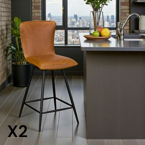Chaise de bar pivotante camel à dossier courbe (lot de 2) OKA (1/5)