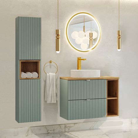 Set di mobili da bagno con lavabo Jade verde e marrone 80cm (1/5)