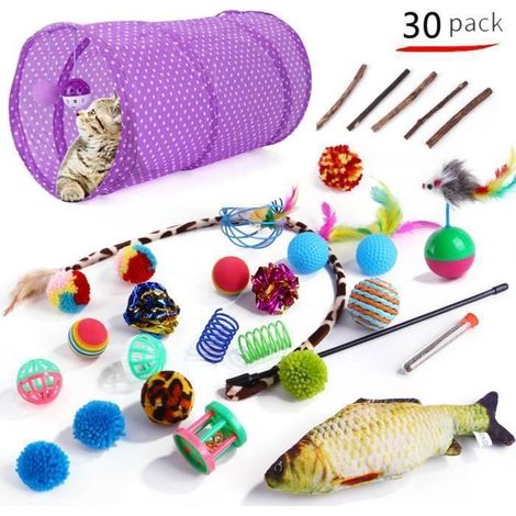Jouets pour chat Ensemble de 30 pièces Plume de poisson volant Chat Teaser Stick Remplacement Bandeau Cloche (1/4)