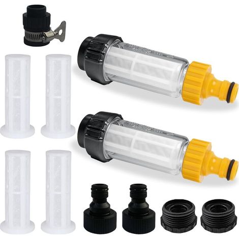 Gartenschlauch-Wasserfilter: 2 Stück 3/4"-Gartenpumpen-Vorfilter mit 5 Schnelladaptern + 4 Filtereinsätzen, Wasservorfilterreiniger (1/5)