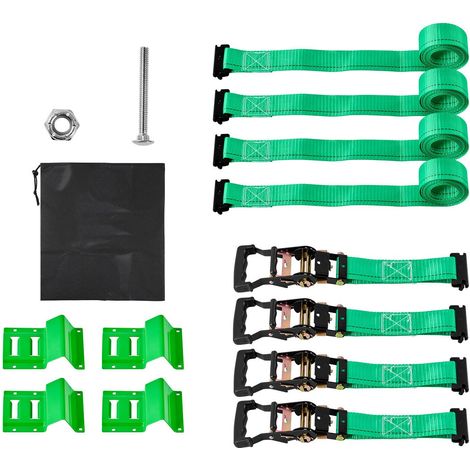 Radkeil mit Spanngurt, Anhänger-Spanngurt-Set, Auto-Spanngurt-Set mit Schnalle, Bruchfestigkeit 1986,73 kg und Tragfähigkeit 662 kg, Motorrad-Spannsystem mit E-Haken für ATVs und UTVs (1/5)