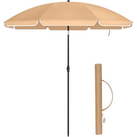Parasol 180 cm de diamètre, parasol de plage rond / octogonal, articulé, inclinable, avec sac de transport - taupe (1/5)
