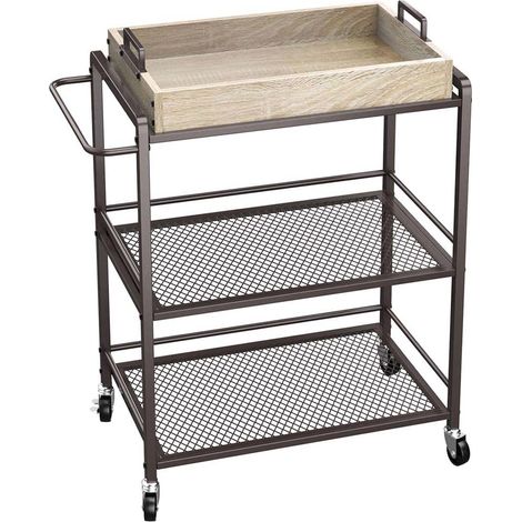 Carrello da Cucina con Ruote Carrellino Portaoggetti 3 Ripiani 65x33x91cm Bronzo (1/3)