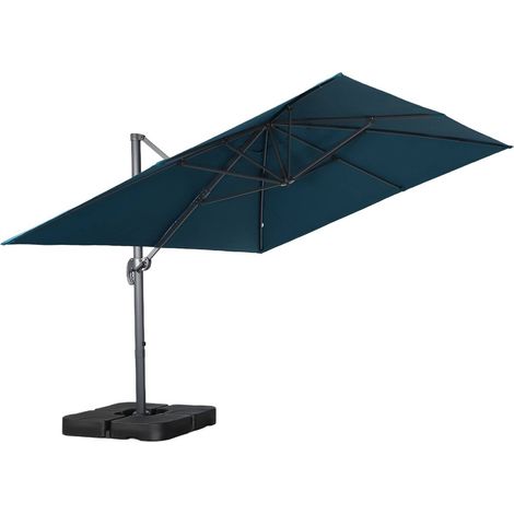 Rectangular cantilever parasol 3x4m + 50x50cm ballast slabs duck blue 380x259x286 cm - Wimereux + Slabs