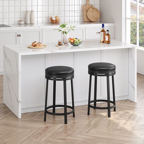 Lot de 2 tabourets hauts - Chaises de Bar - Siège de Cuisine - Cadre en Acier - Hauteur 62 cm - Montage Facile - Style Industriel - noir (1/5)