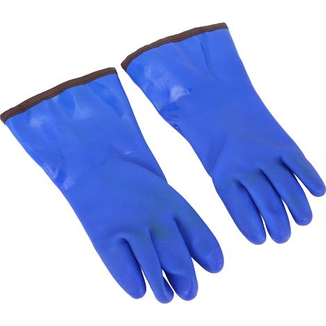Gants thermiques doublés polaire, antidérapants en caoutchouc, résistants au froid jusqu'à -20 °C, imperméables, bleus (1/5)