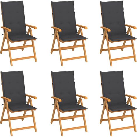 Lot de 6 Chaises de jardin - Chaises d'extérieur pour terrasse/jardin avec coussins anthracite Bois de teck BV573410 - BonneVie (1/5)