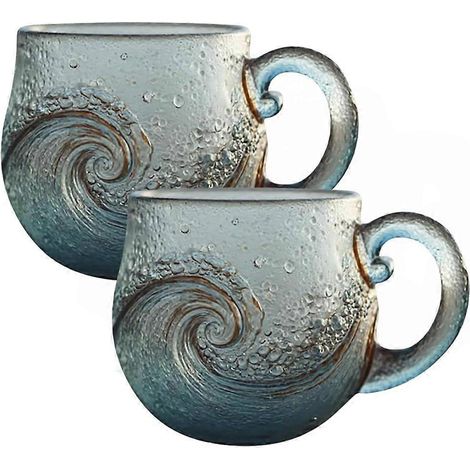 Sea verre wave mug, textured beach theme drinkware handcrafted avec swirls, sea tasse pour thé, café, vin, or cocktails (1/5)