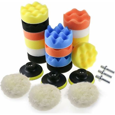 Kit de 25 Tampons de Polissage en Laine et Éponge avec Adaptateur, Accessoires pour Polisseuse Automobile (1/5)