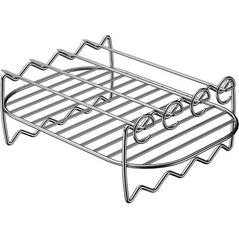 Pratica griglia in acciaio inox con spiedini per friggitrice ad aria. Rivestimento antiaderente standard per friggere, cuocere al forno e grigliare. (1/5)