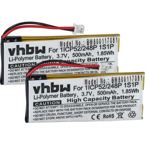 vhbw 2x batteria compatibile con Sena SMH-10 Lifespan auricolari cuffie wireless (500mAh, 3,7V, Li-Poly) (1/4)