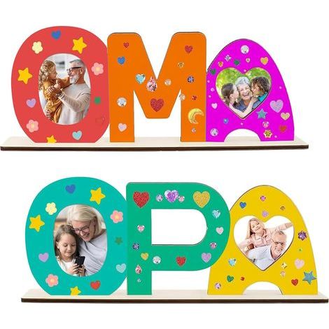2 Pieces Grandma Grandpa Gift Wooden Letters Mother's Day Wooden Photo Frame of Wooden Craft Set Meaningful Gifts for Grandpa Wooden Name Painting and Photos Sticking for Birthday Christmas Decoration (1/5)